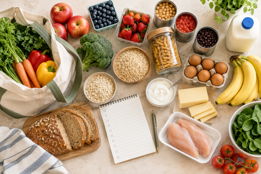 family grocery list essentials organized by category