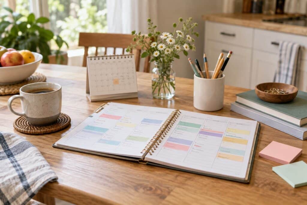 Printable weekly family schedule planner for organizing school, work, activities, and appointments