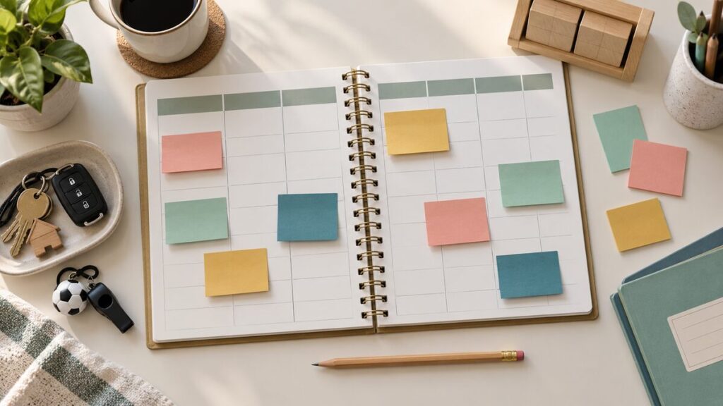 Flexible weekly family schedule with movable color-coded planning notes